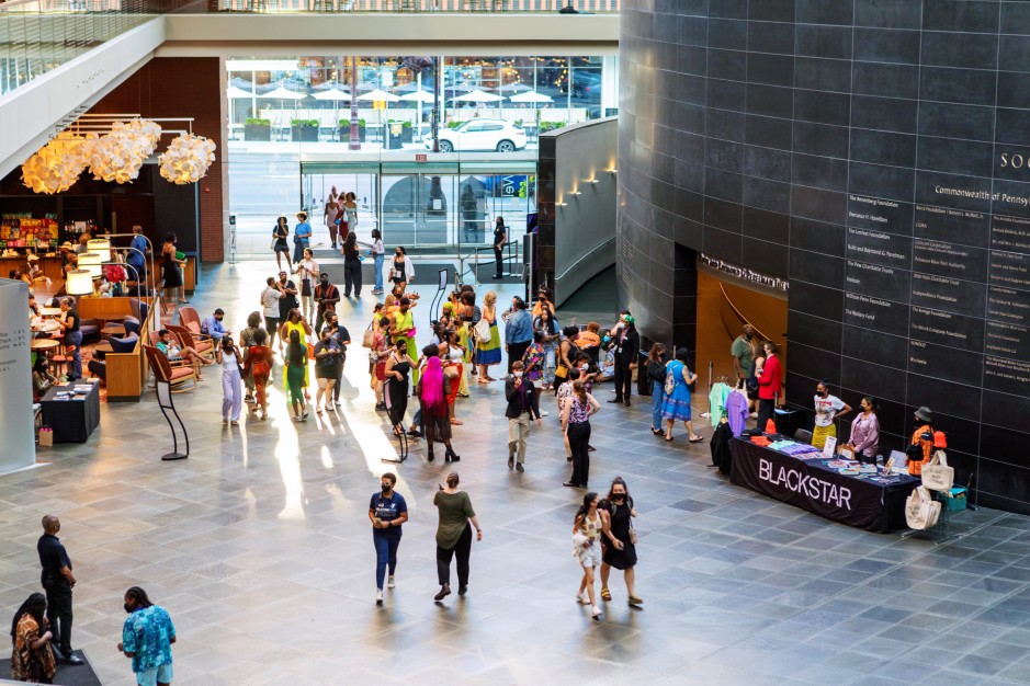 A photo of the lobby inside the Kimmel Center in Philadelphia shows a banner for BlackStar and a crowd of people
