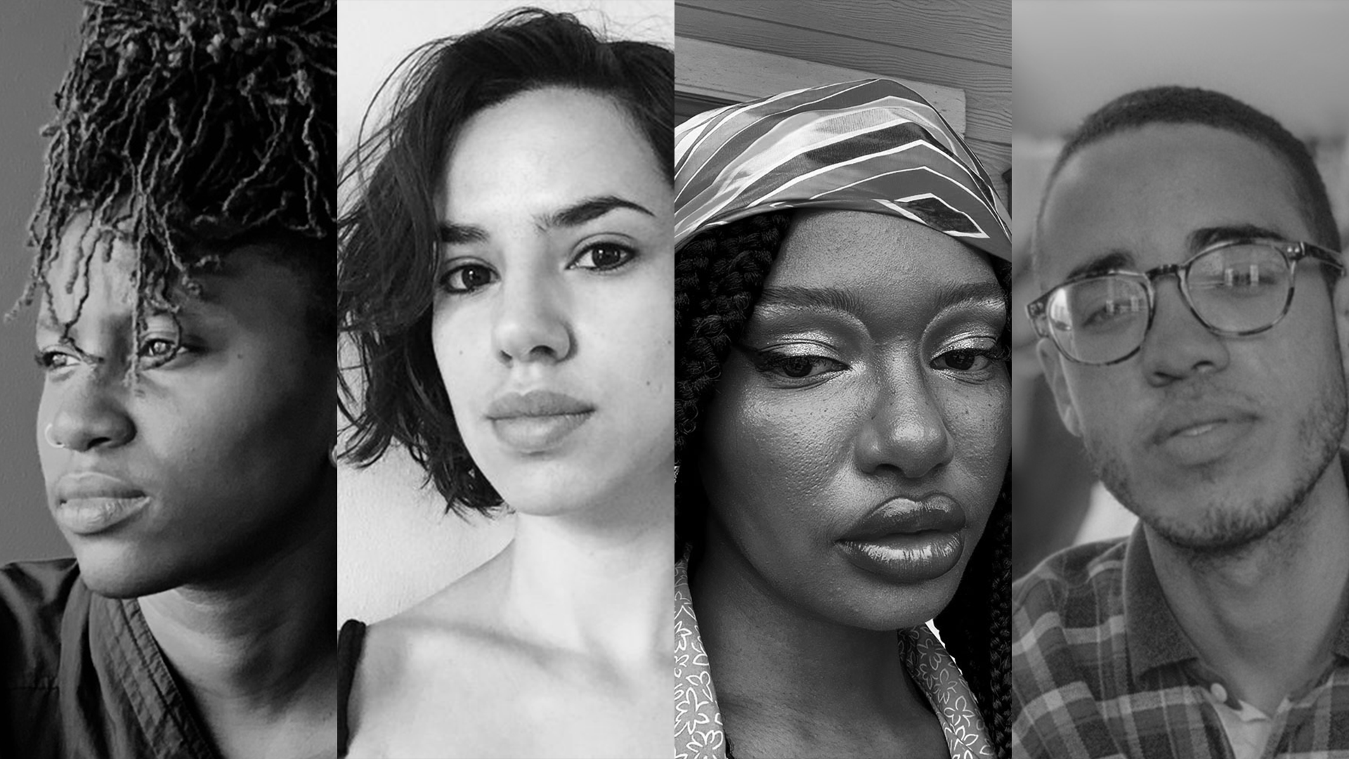 A collage of four individual headshots, all represented in black and white.