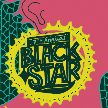 A digitally-drawn flyer promoting the 7th Annual BlackStar Film Festival. The drawing is green, pink, and yellow.