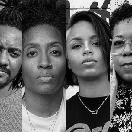 The eight fellows selected for the 2023 Philadelphia Filmmaker Lab are arranged side-by-side in a single banner graphic. All are facing the camera and are people of color.
